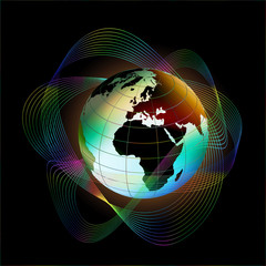 Leuchtender Globus auf schwarzem Grund