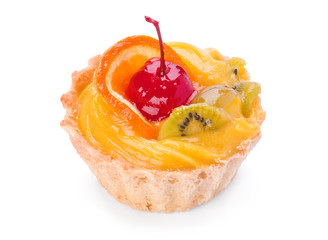 Cake with fruit on white