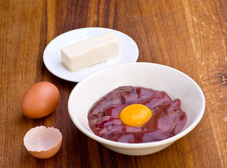 Chicken raw liver and yolk