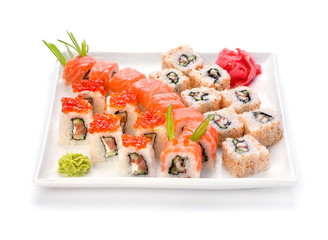 Sushi and roll in plate
