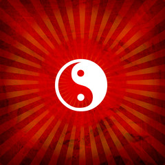 Ying Yang Sign On Burst Background