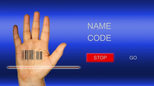 Scanner mit Hand und Barcode em Eingang zum Schutz