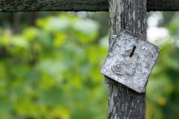 Blank sign in garden