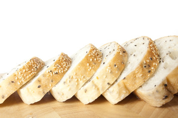 sliced sesame bred, sliced black and white sesame bread.