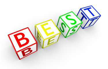 3D rendering of "BEST" cube text.