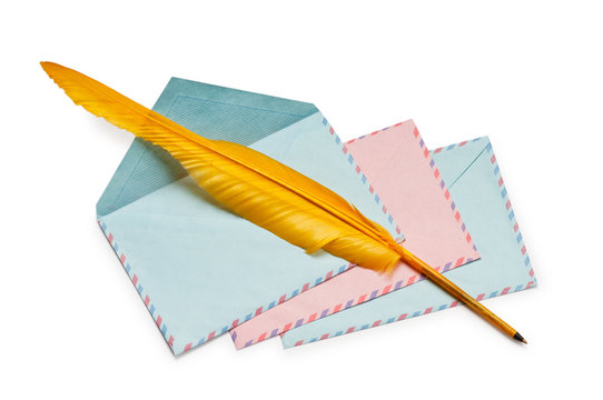 Letter and feathe isolated on the white