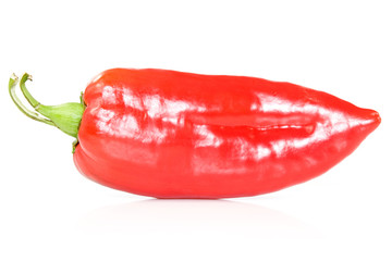 red pepper with reflection on white background.