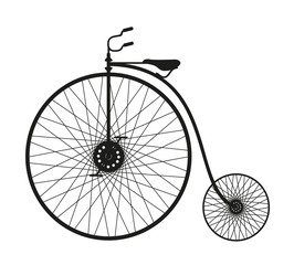 Silhouette of an old bicycle on white background