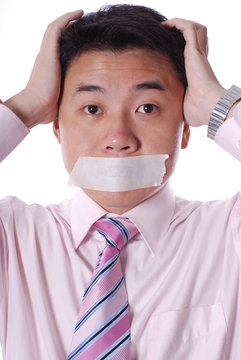 mouth  sealed by adhesive Tape