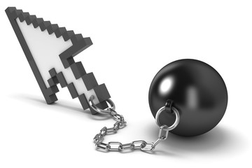 Mouse cursor with shackles. High quality 3d render.