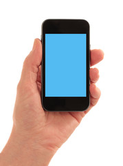 Smart Phone straight on with oblong blue screen square to page