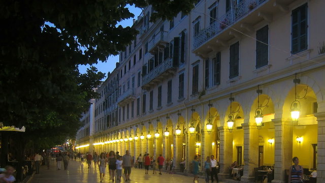 Time-lapse: Liston and old city at evening, Kerkyra, Corfu