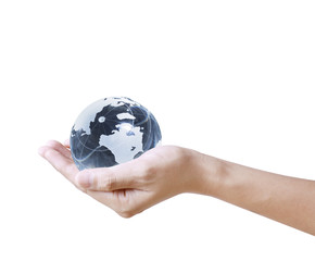 glowing earth globe in his hands