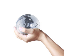 earth globe in his hands