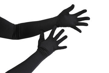 Woman arms with long black gloves