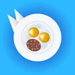 Vector eggs and sausage on a plate