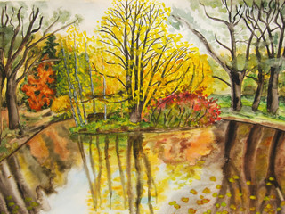 Autumn landscape, hand drawn picture