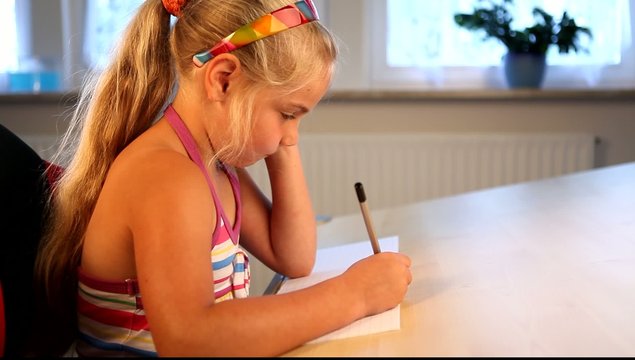 schoolgirl despairing with her math problems becomes successful