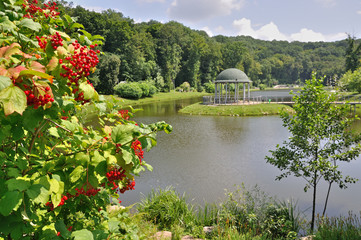 lake with a gazebo