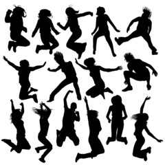 vector jumping and flying people silhouettes 2