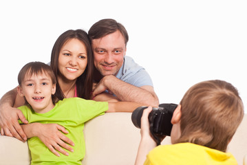 happy family with camera