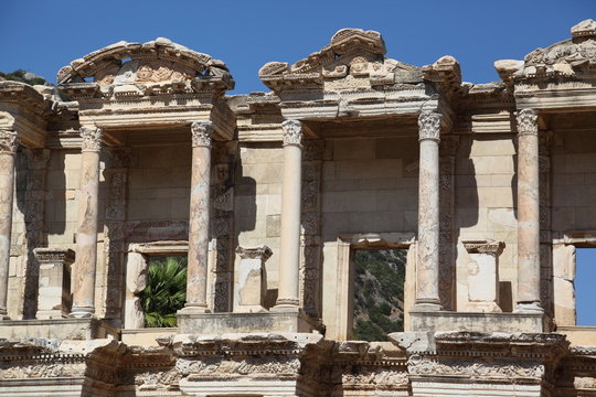 Details of the Library of Celsus in Ephesus, Turkey