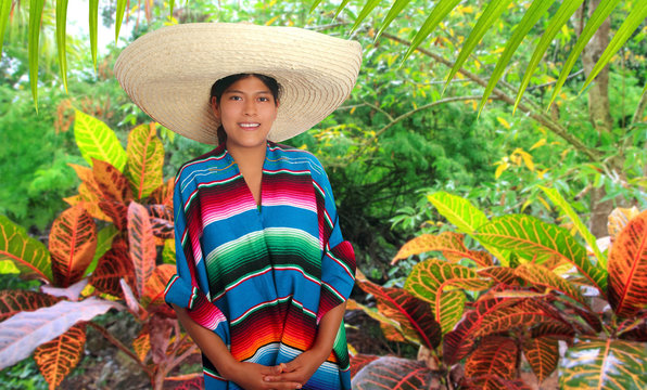 Latin Mexican Hispanic Sombrero Poncho Woman