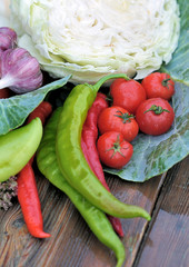 Vegetables on a wet table.