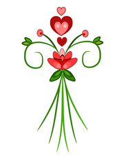 Beauty valentine bunch of flower with red hearts - Vector