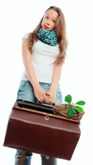 girl and her luggage