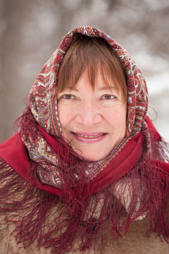 portrait of mature woman in babushka