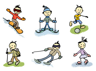 Colored funny little men in sports
