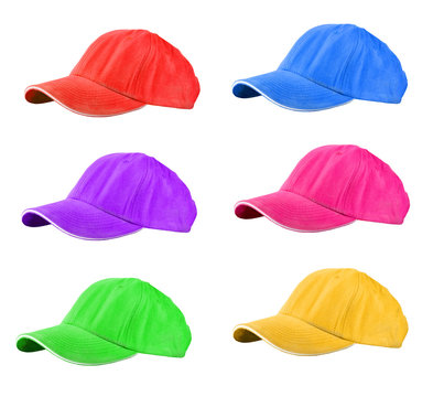 colored Baseball Caps isolated on white