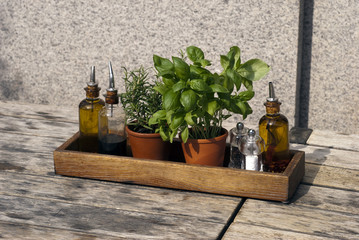Fresh herbs and olive oil