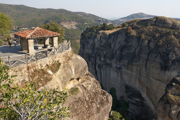 Greece, Meteora. Arbour on the brink in the monastery