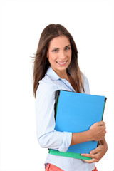 Beautiful college student holding folders