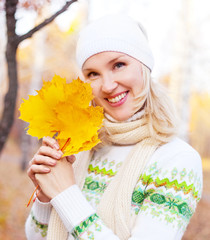 woman with leaves