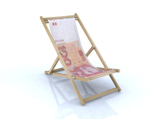 wood beach chair with kuna croatian banknote