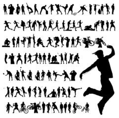 Vector set of 100 very detailed men silhouettes