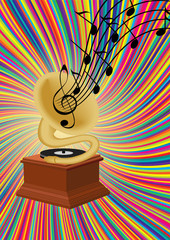 Musical background with retro gramophone