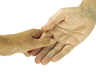 Fototapeta premium Holding hands, offering support, over white