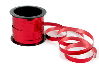 Shiny red gift wrap tape, over white
