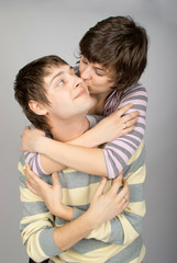 happy couple hugging