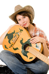 Cowboy woman on a white background.