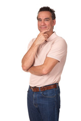 Fototapeta premium Attractive Smiling Middle Age Man with Hand to Face in Thought