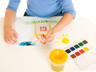 Girl with paint on a white background.