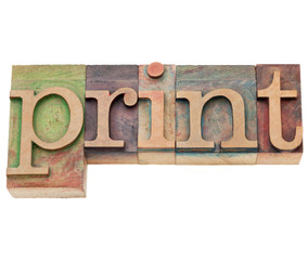 print  - word in letterpress type