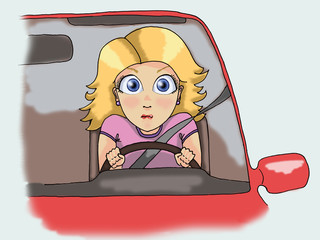 Blonde girl driving