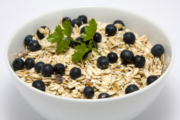 Bowl of muesli with blueberries