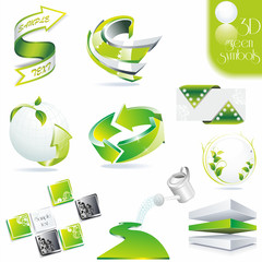 Eco related symbols.3d green vector  icons .